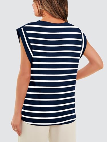 WIHOLL Womens Tank Tops Navy Blue and White Striped Tshirts Basic Tees Business Casual Outfits Flowy Sleeveless Top Spring Summer Beach Vacation Clothes 2025 M - Image 5