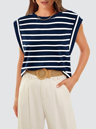 WIHOLL Womens Tank Tops Navy Blue and White Striped Tshirts Basic Tees Business Casual Outfits Flowy Sleeveless Top Spring Summer Beach Vacation Clothes 2025 M - Image 4