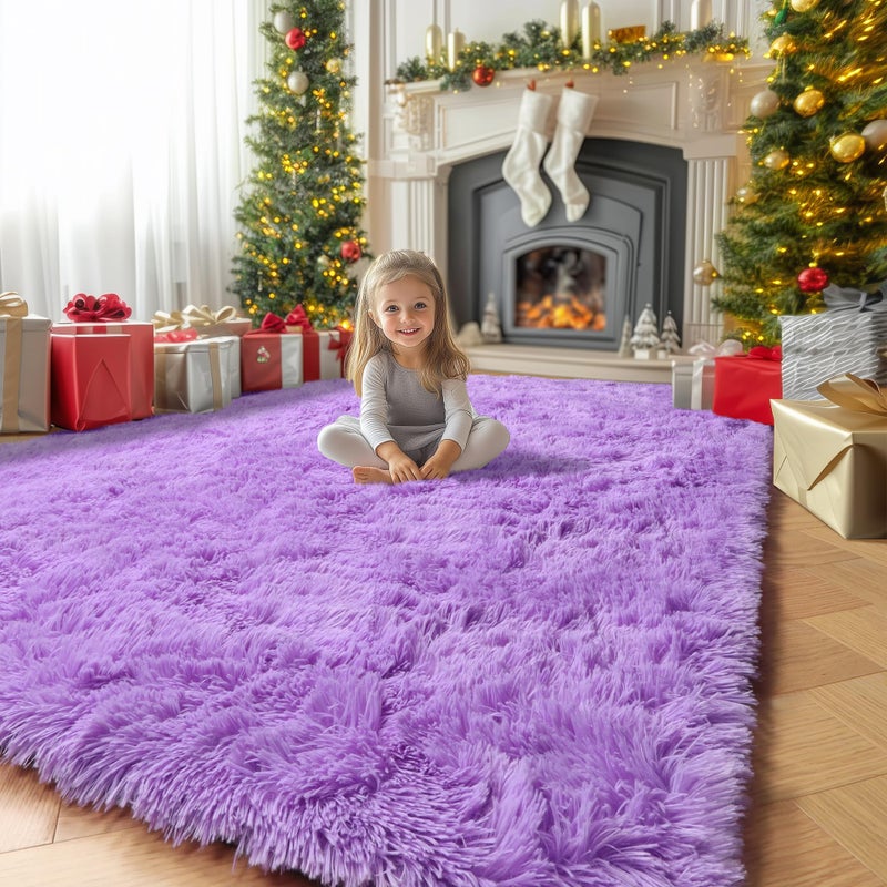 Purple Rugs for Bedroom Girls Room Decor Aesthetic Cute Fluffy Shag Lavender Area Rug 4x6 for Living Room Dorm Classroom Nursery Furry Plush Fuzzy Soft Throw Lilac Carpet for Kids Baby Teen