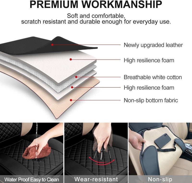 BEITK 2 Pack Leather Front Seat Covers, Universal Sideless Car Seat Protectors, Waterproof Automotive Seat Cover for Most Cars Trucks SUV(Black) - Image 3