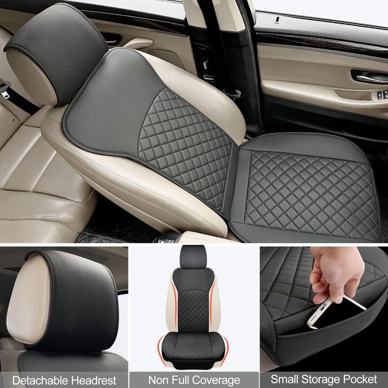 BEITK 2 Pack Leather Front Seat Covers, Universal Sideless Car Seat Protectors, Waterproof Automotive Seat Cover for Most Cars Trucks SUV(Black) - Image 4