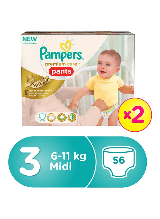 Pampers Premium Care Pants Diapers, Size 3, Midi, 6-11 kg, Double Carry Box, 56 Count - Image 1
