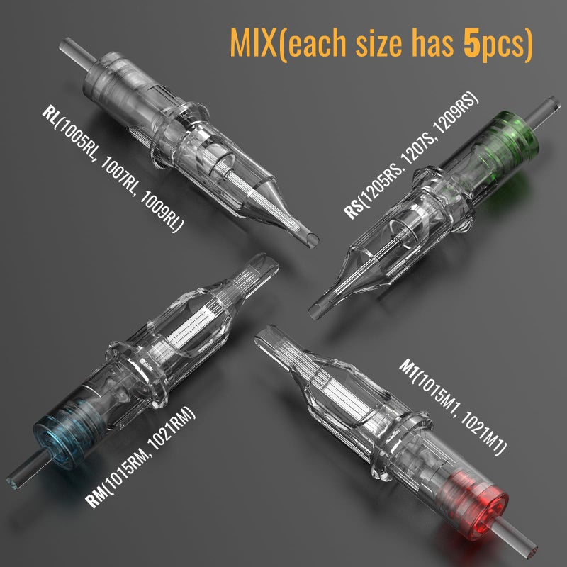 Wormhole Tattoo 50Pcs Tattoo Needles Long Taper Assorted Disposable Tattoo Cartridge Needles Mixed 5RL 7RL 9RL 5RS 7RS 9RS 15M1 21M1 15RM 21RM Round Liner Shader Magnum Round Magnum - Image 2