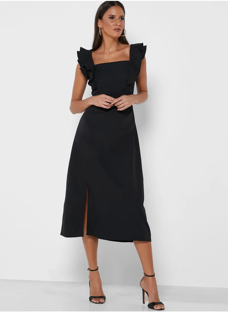 ELLA Ruffle Sleeve Slit Dress