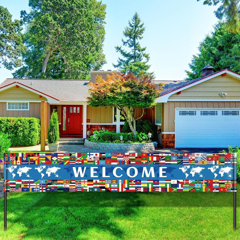 Tatuo International Decorations Yard Banner Large International Welcome Yard Sign Backdrop World Flag Party Decoration Country Flag Banner Multicultural Decor Fence Garden Sign Indoor Outdoor Decor - Image 3