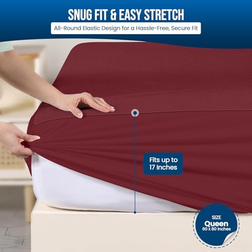 9villa 100% Waterproof Premium Cotton Feel Mattress Protector | Ultra Soft Breathable & Hypoallergenic Fitted Bed Protector Terry Cover (Maroon, Single Bed 72 x 36,6 x 3 Feet) - Image 3