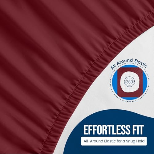 9villa 100% Waterproof Premium Cotton Feel Mattress Protector | Ultra Soft Breathable & Hypoallergenic Fitted Bed Protector Terry Cover (Maroon, Single Bed 72 x 36,6 x 3 Feet) - Image 4