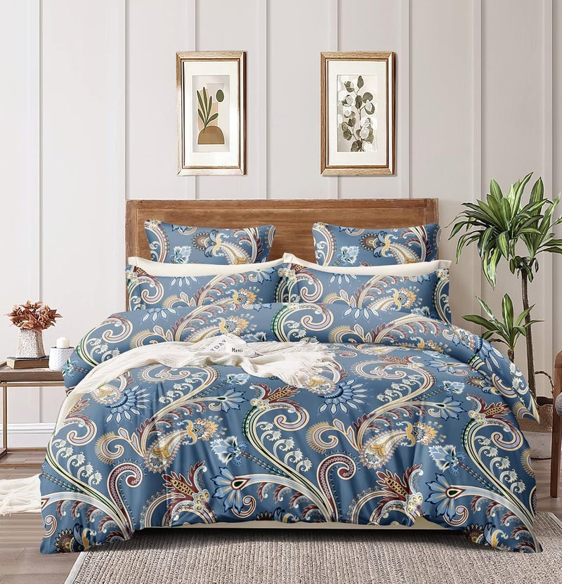 PRISCILLA PRISCILLA 200 GSM Cotton 400 TC Printed Double Bed Reversible AC Comforter with Matching Bedsheet and 2 Pillow Covers All Seasons Lightweight for All WeatherSeason 90x100 Inches Design17  - Image 1
