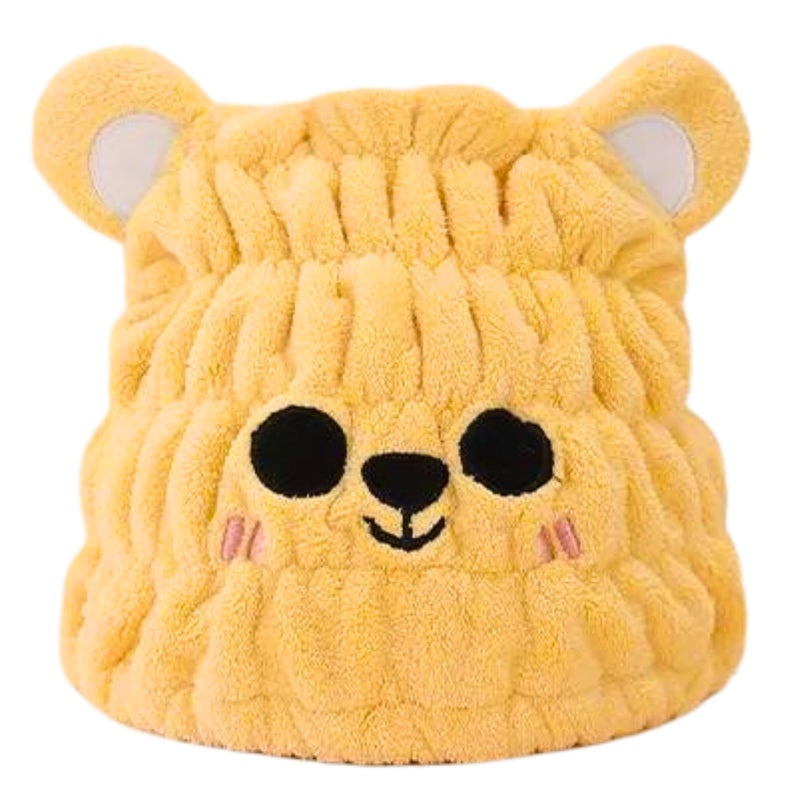 Lcbd Microfiber Hair Towel Wrap For Kids  Yellow Bear Dry Hair Cap Suck Water  Absorbent Quick Girls Boys Hair Drying Towel  Lightweight Bouncy Hat Headscarf - Image 1