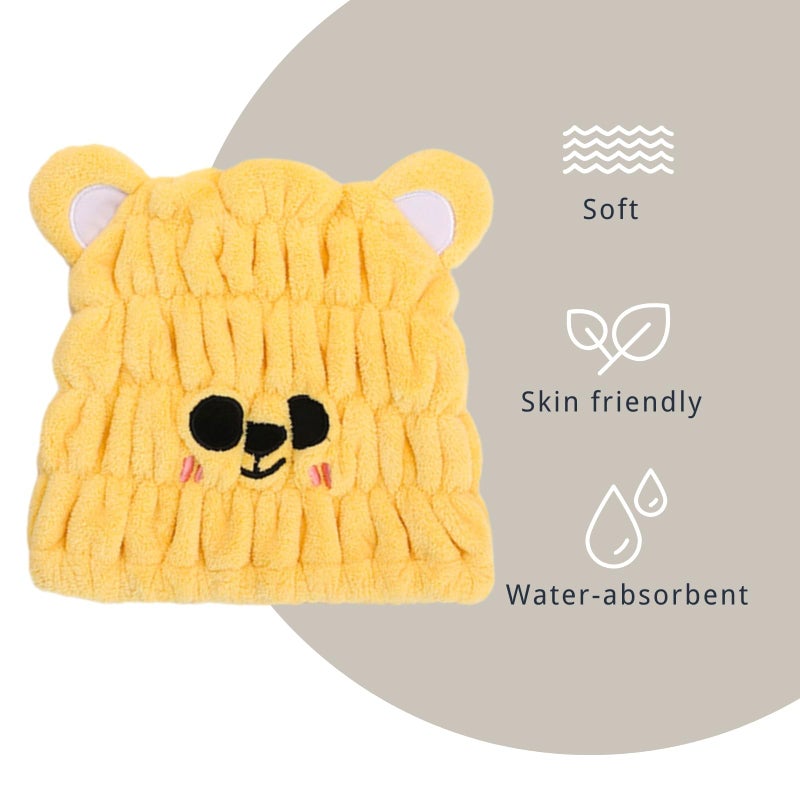 Lcbd Microfiber Hair Towel Wrap For Kids  Yellow Bear Dry Hair Cap Suck Water  Absorbent Quick Girls Boys Hair Drying Towel  Lightweight Bouncy Hat Headscarf - Image 3