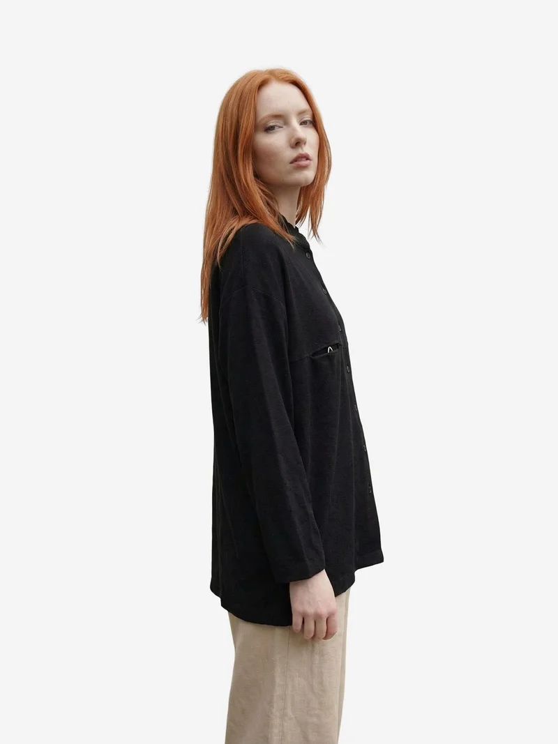 ماي فاشن MY FASHION Oversized Linen-Blend Long Sleeve Shirt