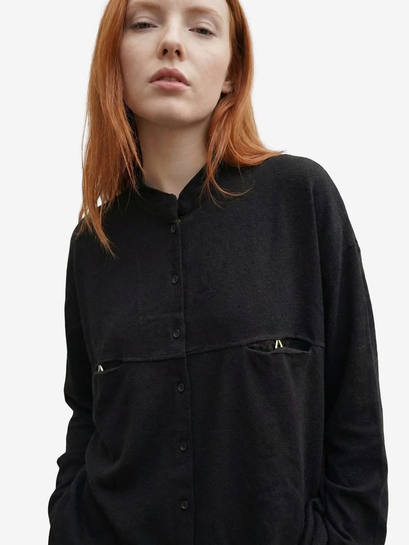 My Fashion Black MY FASHION Oversized Linen-Blend Long Sleeve Shirt for Women | Best Price UAE