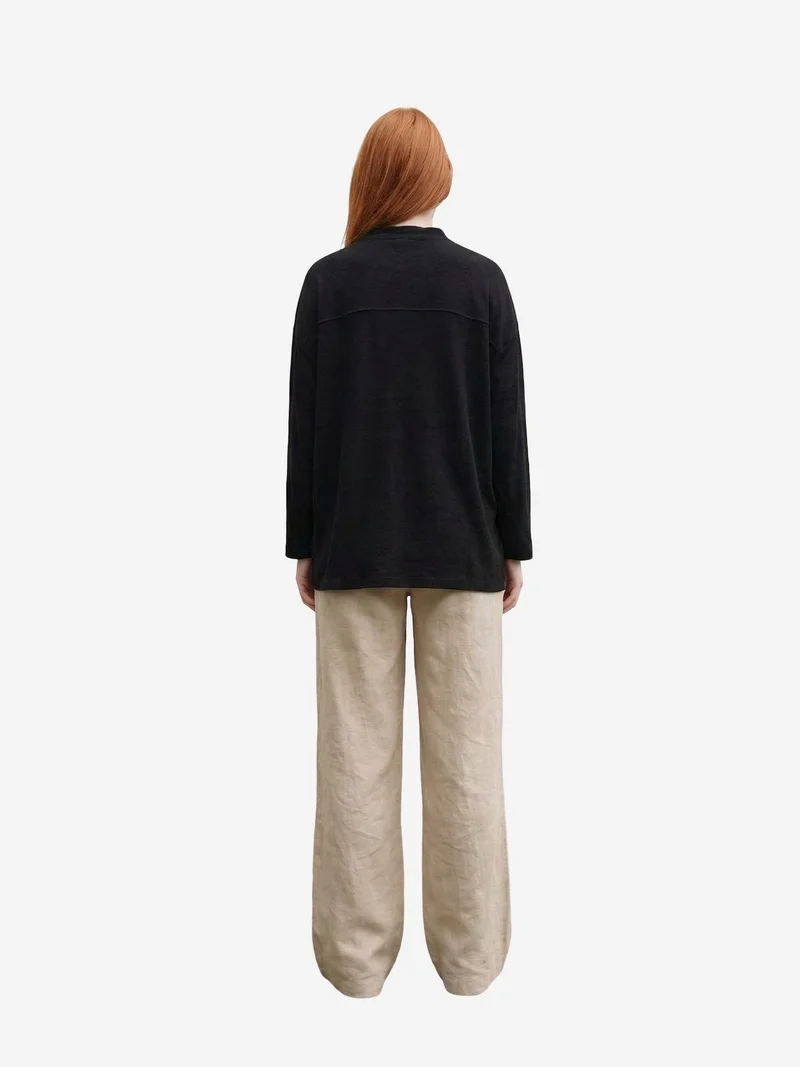 My Fashion Black MY FASHION Oversized Linen-Blend Long Sleeve Shirt for Women | Best Price UAE