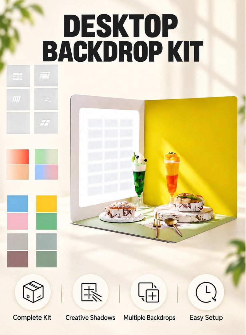 WALALLA Product Photography Backdrop Board Kit, Tabletop Photo Background Set with 2 Support Frames, 1 Backdrop Board, 6 Background Papers and 6 Shadow Pattern Papers for Food, Jewelry, Cosmetics and Small Items - Image 1