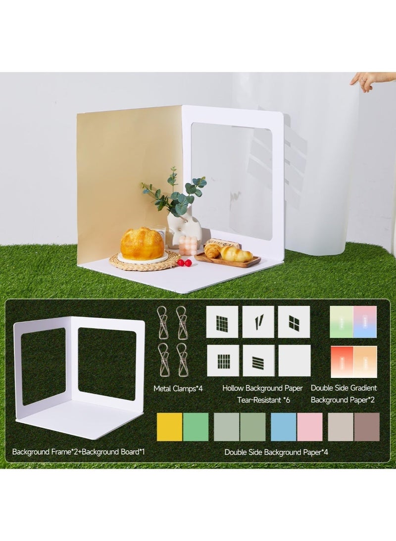 WALALLA Product Photography Backdrop Board Kit, Tabletop Photo Background Set with 2 Support Frames, 1 Backdrop Board, 6 Background Papers and 6 Shadow Pattern Papers for Food, Jewelry, Cosmetics and Small Items - Image 2