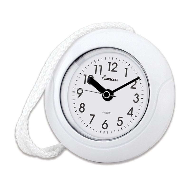 Impecca Waterproof Clock 55 NonTicking Quartz Movement Indoor  Outdoor Clock for Shower Wall Desk Pool Patio Kitchen Bathroom Washroom Hanging Rope Included White
