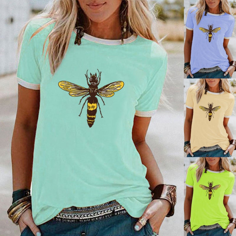 wish bee Ant pattern printed edge contrast short sleeve t-shirt - Image 2