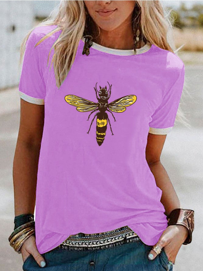 wish bee Ant pattern printed edge contrast short sleeve t-shirt - Image 1