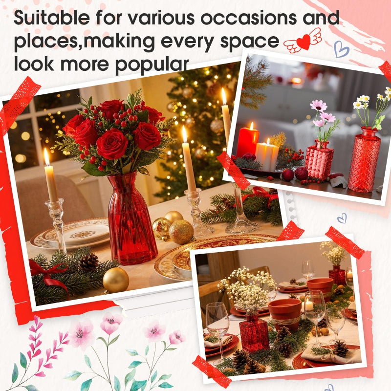Yaomiao 30 Pcs Vases Bulk Colored Flower Glass Bud Vases Valentine Vintage Colored Glass Bottles Colorful Rustic Embossed for Home Wedding Table Decorations Gifts (Red Series) - Image 5