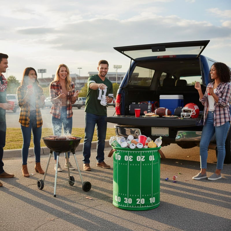 Remerry 2 Pcs Football Trash Can 17.7 x 13.8 Inch Portable Foldable Garbage Can Fabric Trash Basket with Handles for Outdoor Camping Football Party Favors Tailgates Game Day - Image 4