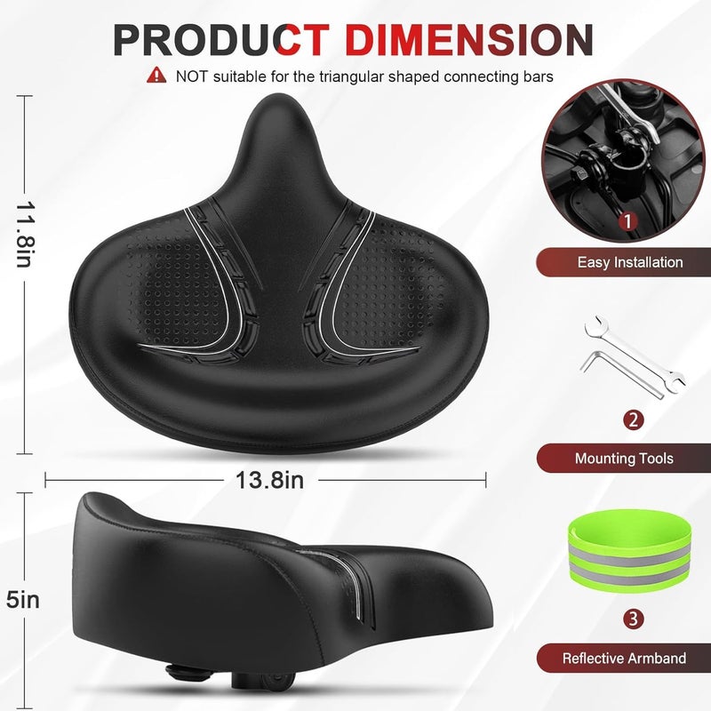 BLUEWIND Oversized Bike Seat, Wide Bicycle Saddle Novel Backrest Design for Electric Bike, Universal Fit Exercise or Road Stationary Bike Seat Cushion for Men & Women (Black) - Image 5