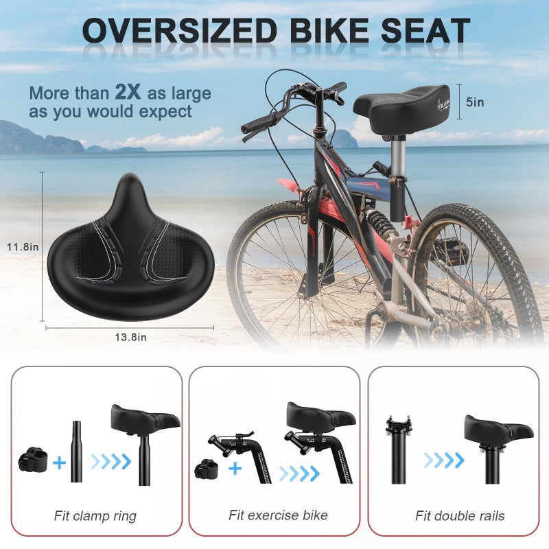 BLUEWIND Oversized Bike Seat, Wide Bicycle Saddle Novel Backrest Design for Electric Bike, Universal Fit Exercise or Road Stationary Bike Seat Cushion for Men & Women (Black) - Image 3
