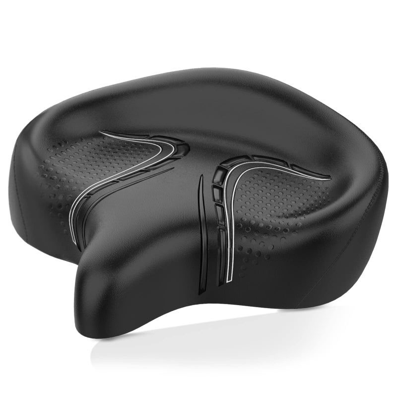 BLUEWIND Oversized Bike Seat, Wide Bicycle Saddle Novel Backrest Design for Electric Bike, Universal Fit Exercise or Road Stationary Bike Seat Cushion for Men & Women (Black) - Image 1