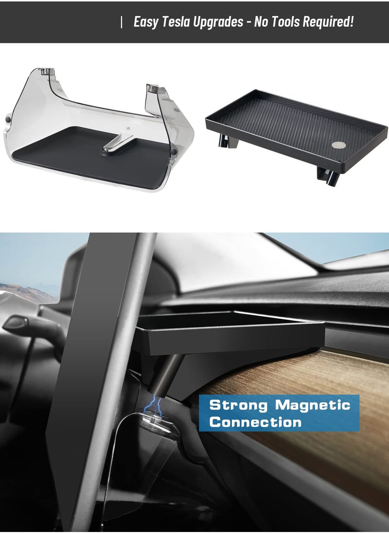Excefore Center Console Organizer Tray for Tesla Model 3,  Model Y, Magnetic Behind Screen Storage Tray, Dashboard Organizer Tissue Holder, Compatible with Tesla Model 3, Model Y Accessories (Transparent)  - Image 3
