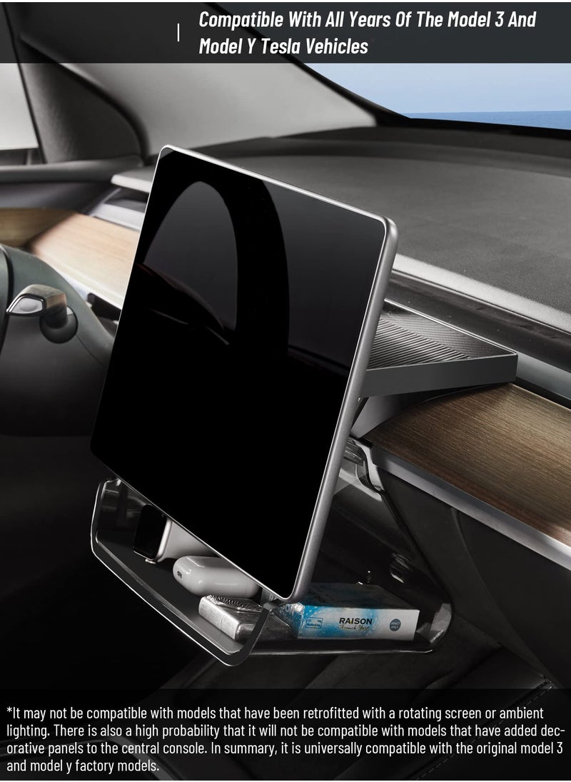 Excefore Center Console Organizer Tray for Tesla Model 3,  Model Y, Magnetic Behind Screen Storage Tray, Dashboard Organizer Tissue Holder, Compatible with Tesla Model 3, Model Y Accessories (Transparent)  - Image 2
