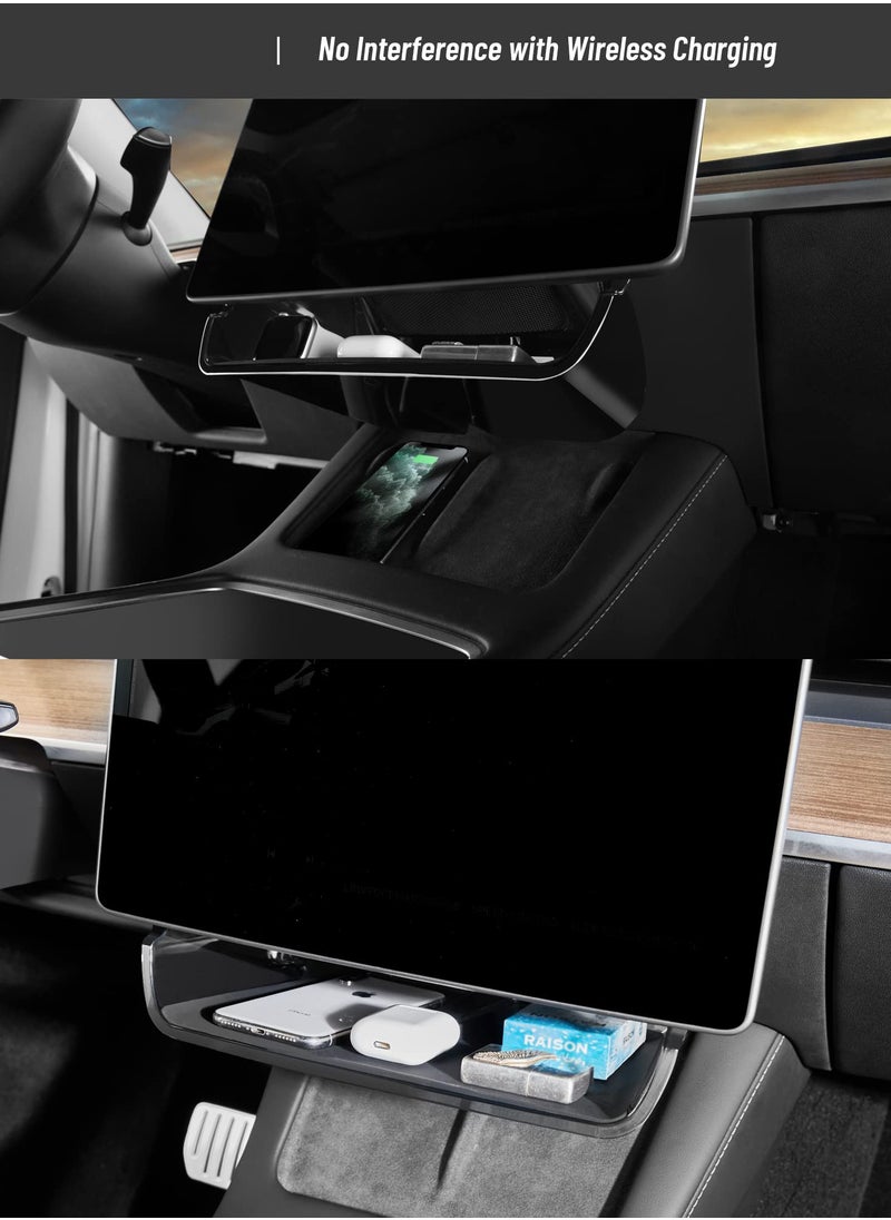 Excefore Center Console Organizer Tray for Tesla Model 3,  Model Y, Magnetic Behind Screen Storage Tray, Dashboard Organizer Tissue Holder, Compatible with Tesla Model 3, Model Y Accessories (Transparent)  - Image 4