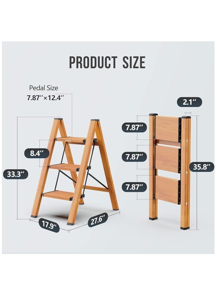 WOA WOA 3 Step Ladder, Lightweight Aluminum Stepladders with Widen Pedals, Anti-Slip Portable Folding Ladders, Multi-Use Step Stool for Home Kitchen Office 330lbs - Wood Grain - Image 5