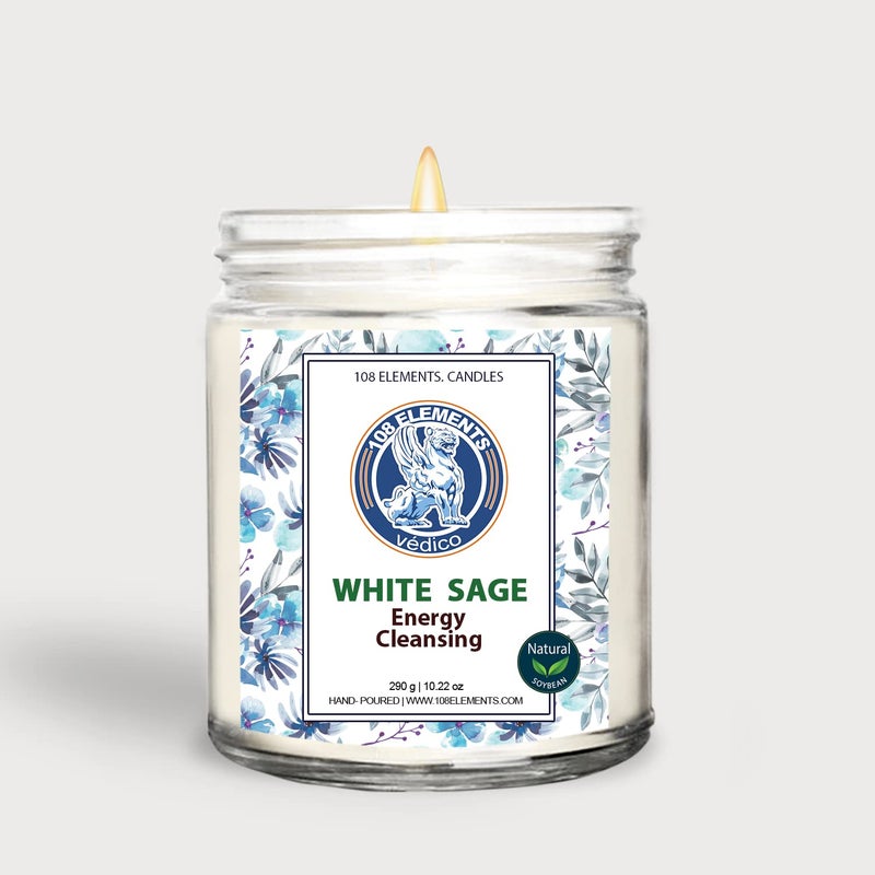 108 ELEMENTS 108 ELEMENTS Pure White Sage Scented Candle for House Energy Cleansing Banishes Negative Energy Candle for Purification and Chakra Healing 290G White SAGE 