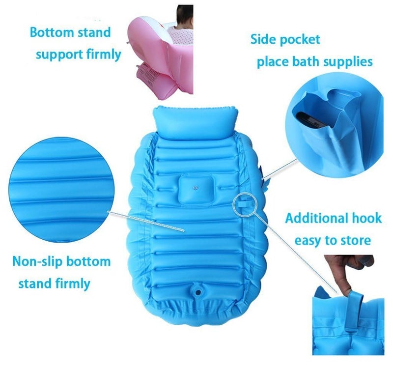 SuperLi Inflatable Baby Bathtub, Kid Infant Toddler Infant Newborn Inflatable Foldable Shower Pool (Blue) - Image 5