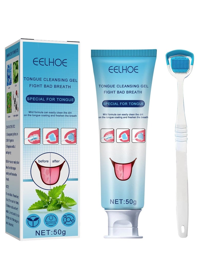 EELHOE Tongue Cleaning Kit Tongue Cleaning Gel With Brush Tongue Cleaner Brush Silicone Scraper Toothbrush Fresh Breath - Image 1