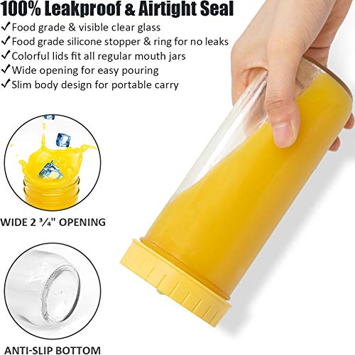 Qinline Glass Drinking Bottle Travel Drinking Jars 6 Pack, 16oz Mason Jars Regular Mouth Beverage Bottle with Airtight Lids &Straws, Reusable Water Bottle Skinny Tumbler for Juice/Smoothies,/Kombucha/Tea/Milk - Image 2