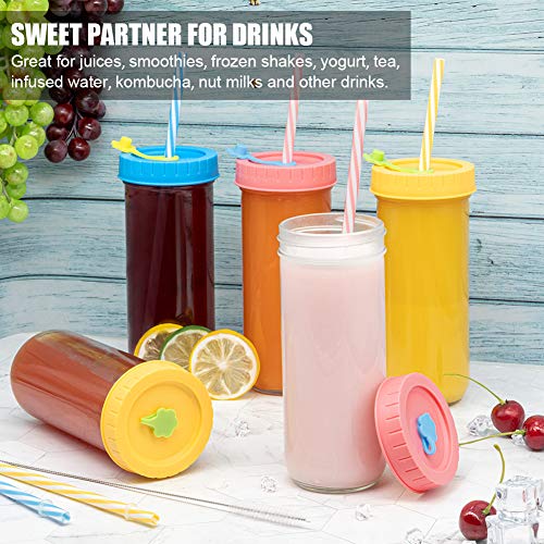 Qinline Glass Drinking Bottle Travel Drinking Jars 6 Pack, 16oz Mason Jars Regular Mouth Beverage Bottle with Airtight Lids &Straws, Reusable Water Bottle Skinny Tumbler for Juice/Smoothies,/Kombucha/Tea/Milk - Image 4