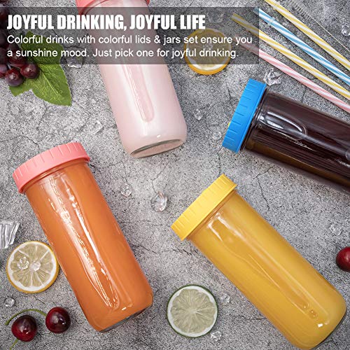 Qinline Glass Drinking Bottle Travel Drinking Jars 6 Pack, 16oz Mason Jars Regular Mouth Beverage Bottle with Airtight Lids &Straws, Reusable Water Bottle Skinny Tumbler for Juice/Smoothies,/Kombucha/Tea/Milk - Image 5