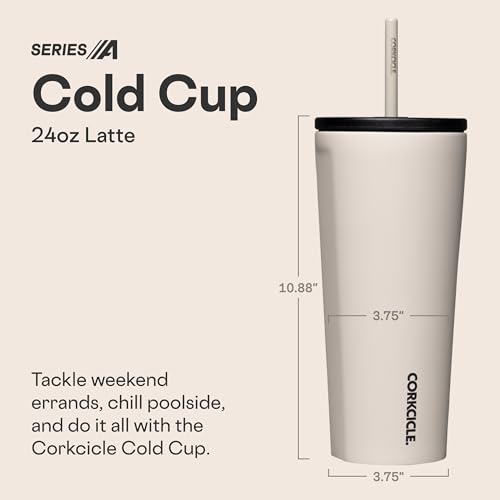 Corkcicle Cold Cup Insulated Tumbler with Straw Keeps Drinks Cold for 12 Hours TripleInsulated Stainless Steel LeakResistant Lid Summer Drinkware Gift 24 oz Latte - Image 3