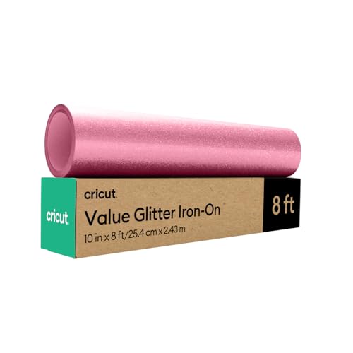 Cricut Value Glitter Iron On Pink 10in x 8ft roll HTV Heat Transfer Vinyl - Image 1