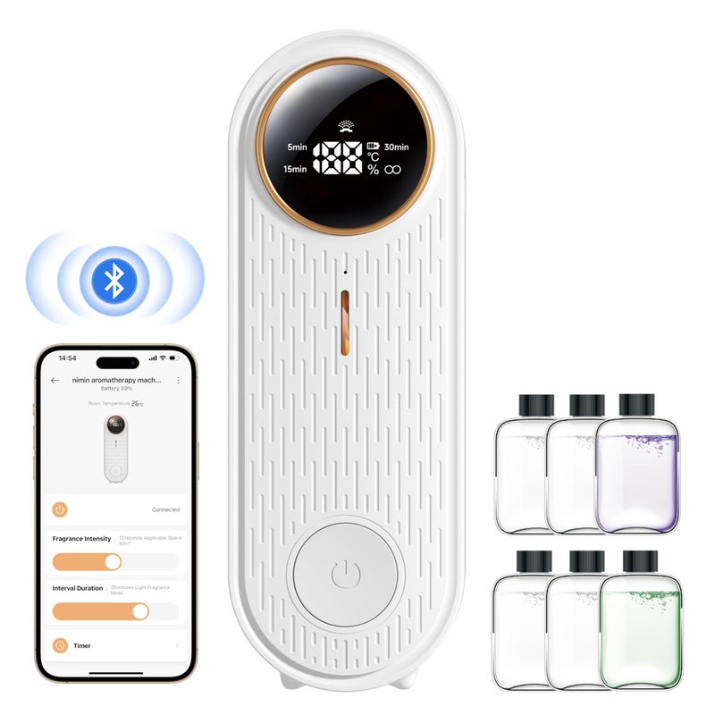 Essential Oil Air Freshener Diffuser with App Control Waterless Aromatherapy Diffuser for Home Office Bathroom 6 Essential Oils Included Temperature Display