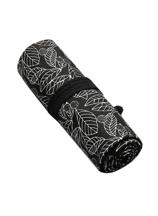 Loquat Cute Leaf Portable Canvas School Pencil Case Black