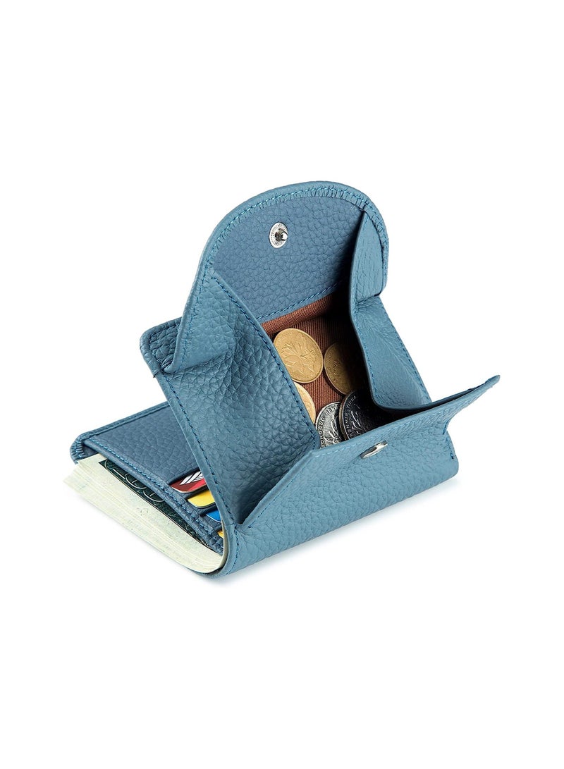 Y&D Small Leather Purse for Women, Mini Wallet with RFID Protection and Coin Tray, Compact Card Holder Organizer, Blue  - Image 1