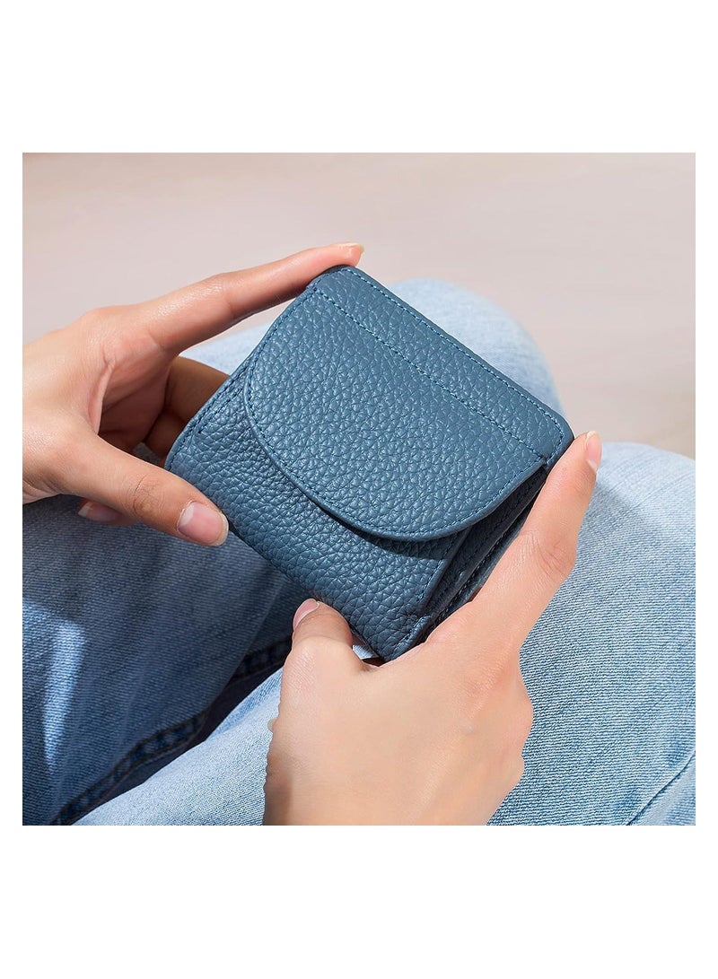 Y&D Small Leather Purse for Women, Mini Wallet with RFID Protection and Coin Tray, Compact Card Holder Organizer, Blue  - Image 2