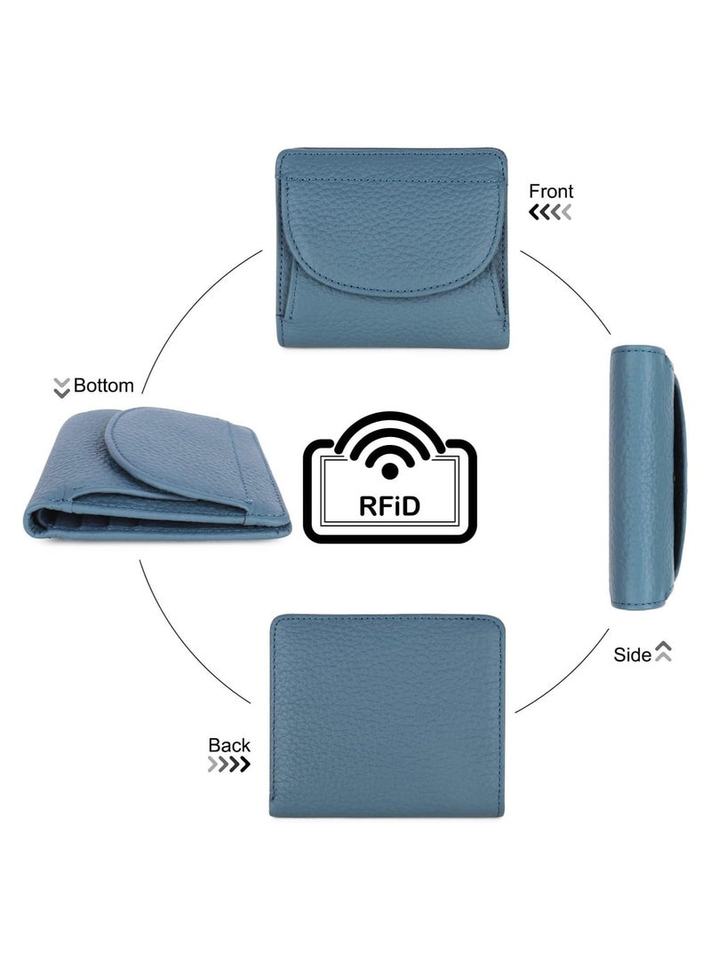 Y&D Small Leather Purse for Women, Mini Wallet with RFID Protection and Coin Tray, Compact Card Holder Organizer, Blue  - Image 3