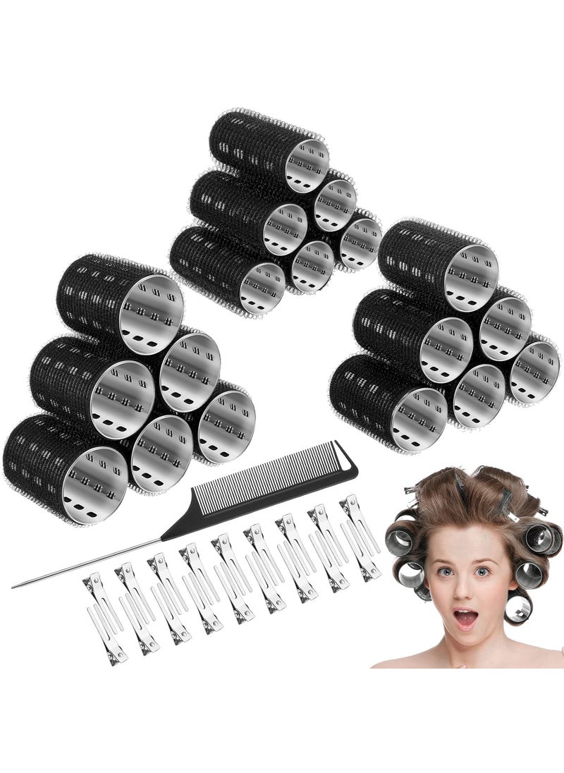 WILLBOND 37 Pcs Aluminum Thermal Hair Rollers Set 3 Sizes Self Grip Hair Rollers 18 Pcs Duckbill Clips Comb Hairdressing Styling Tool Random Color for Women Men098 142 18Black 
