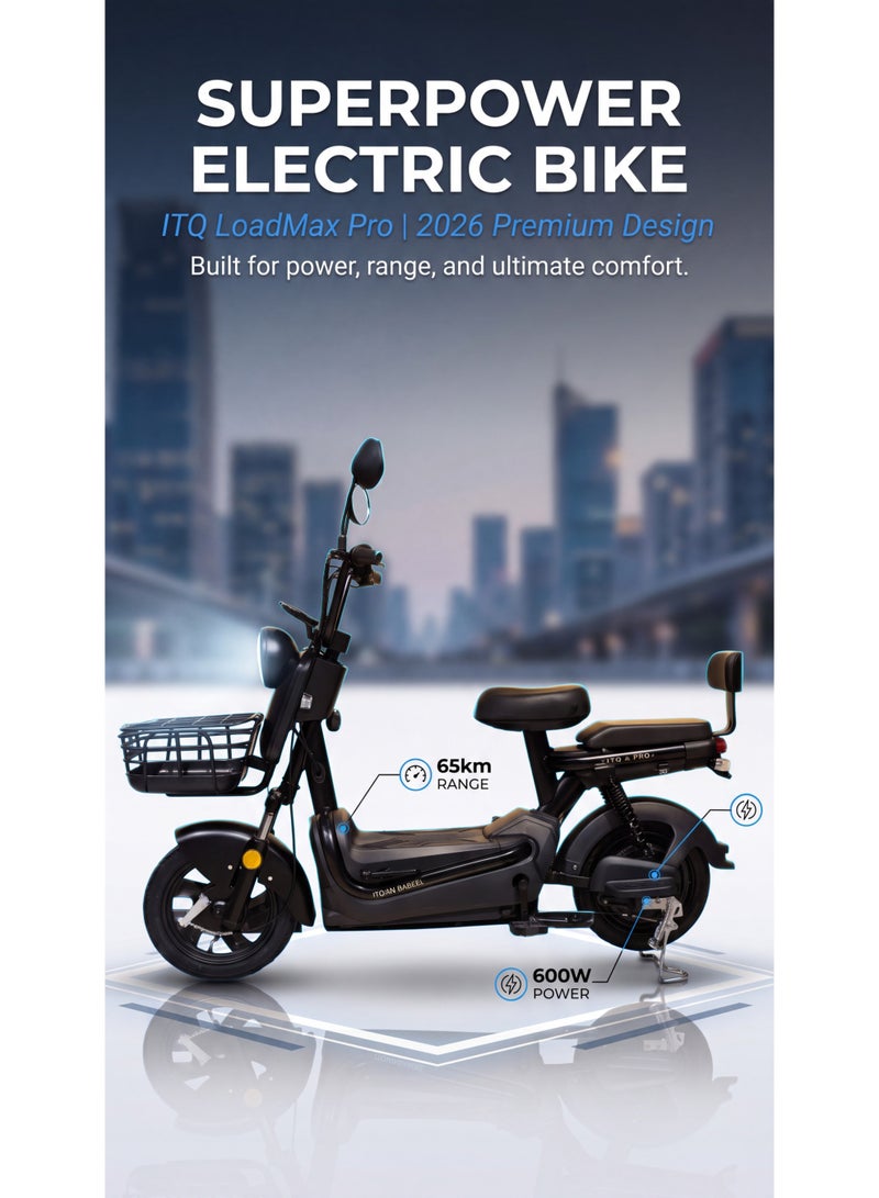 ITQAN RASEEL Upgraded Version — Long-lasting battery 60km adult high-speed two-person E-scooter，E-bike（دراجات كهربائية، سكوترات كهربائية）, comes with a front basket and double seat | 600W A+ motor | 60V 20Ah battery | Top speed 65 km/h | Supports up to 150 kg | Features a digital display and LED lights, sturdy and durable, perfect for everyday family commuting. - Image 2