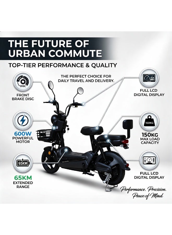 ITQAN RASEEL Upgraded Version — Long-lasting battery 60km adult high-speed two-person E-scooter，E-bike（دراجات كهربائية، سكوترات كهربائية）, comes with a front basket and double seat | 600W A+ motor | 60V 20Ah battery | Top speed 65 km/h | Supports up to 150 kg | Features a digital display and LED lights, sturdy and durable, perfect for everyday family commuting. - Image 3