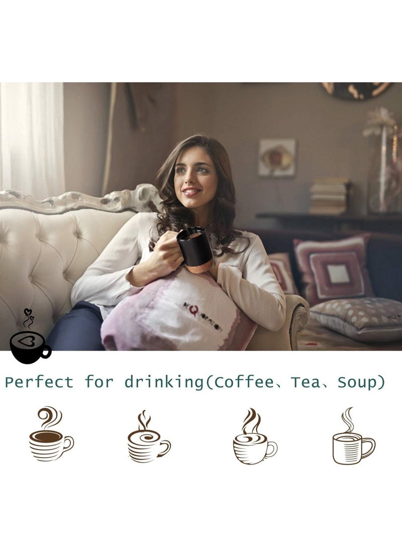 4 مجموعة أكواب القهوة ، أكواب السيراميك مع قاعدة الفلش المعزولة ، أكواب القهوة القابلة لإعادة الاستخدام مع مقبض وغطاء برش للاستخدام المنزلي والمكتب ، مجموعة هدايا للرجال والنساء (2 أسود ، 2 أبيض) - Image 4