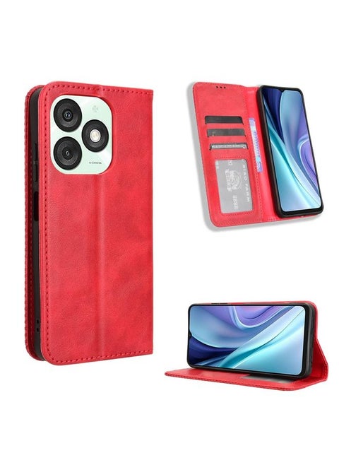 For itel A50 Magnetic Buckle Retro Texture Leather Phone Case(Red)