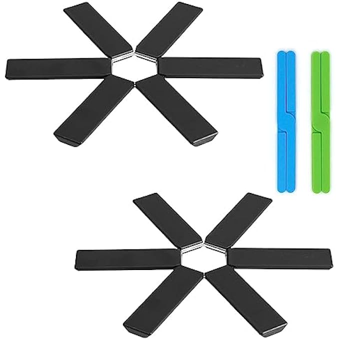 ريحني 4 قطع من الحصائر المقاومة للحرارة القابلة للطي باللون الأسود، واقيات الأواني القابلة للطي، واقيات الأواني لأسطح عمل المطبخ، واقيات الأواني المقاومة للحرارة لطاولة المطبخ - Image 1